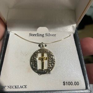 Sterling Silver and Gold Cross Pendant Necklace